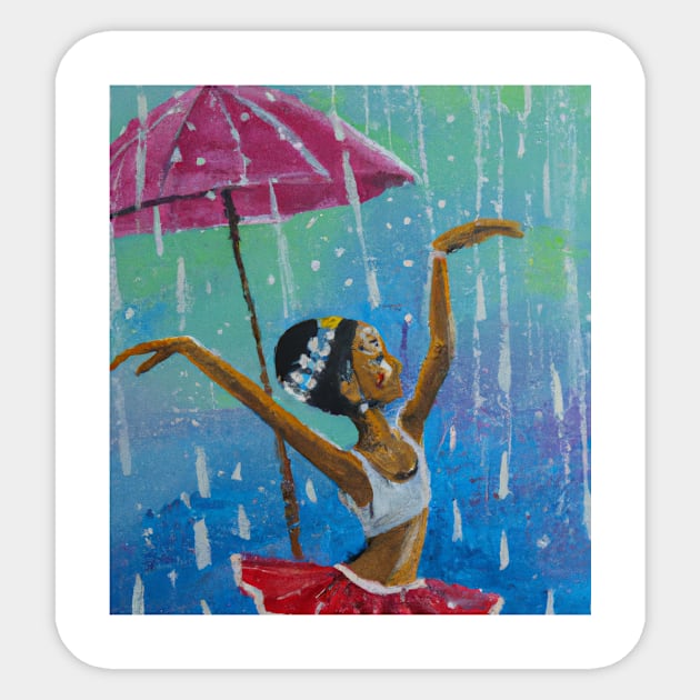 ballerina dancing in rain Sticker by MinkiArts